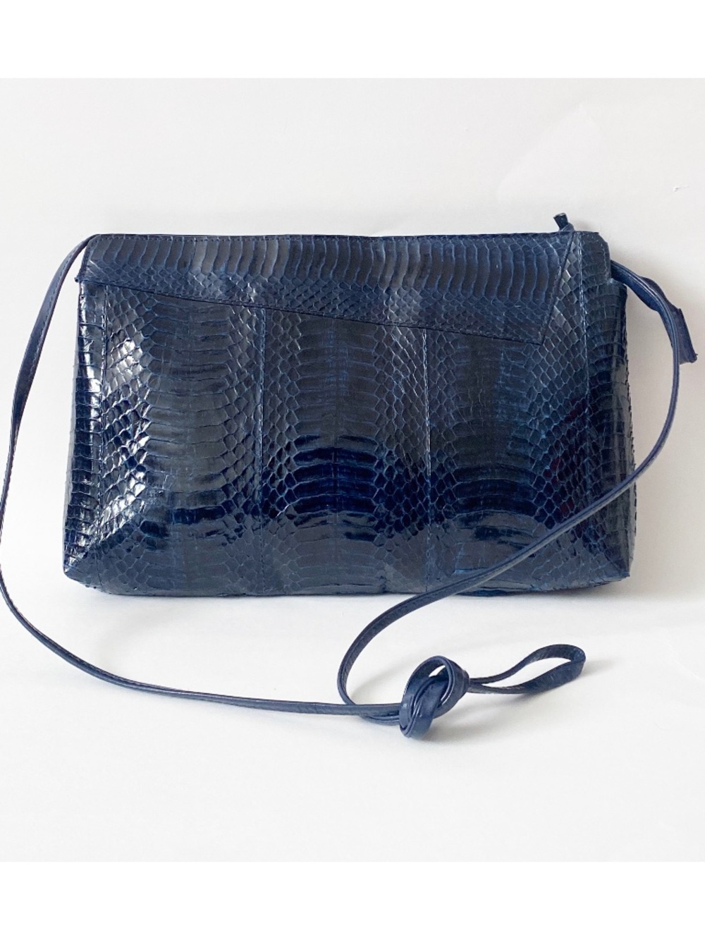 J Renee Dark Navy Blue Genuine Snakeskin Handbag Vintage 70s 80s Royal Retro